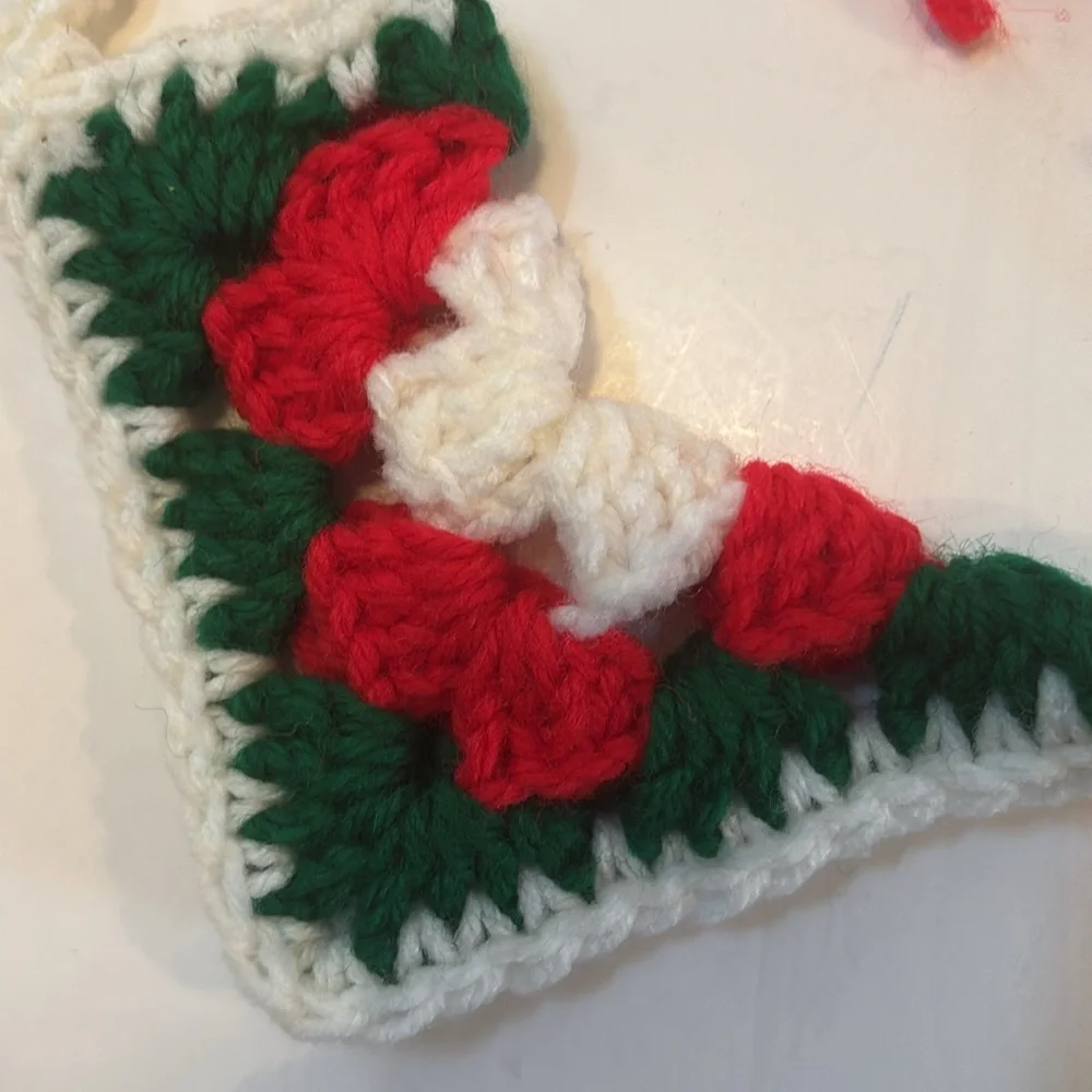 Handmade Yarn ornaments Vintage 80s Red and White Christmas Ornaments Craft Fair